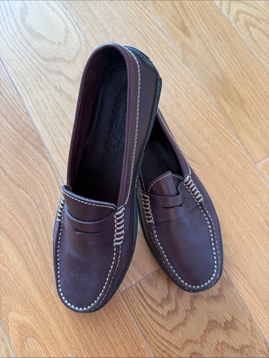 Tod's Shoes - Tod's Dark Brown reddish Leather Penny Loafers with Contrast Stitching